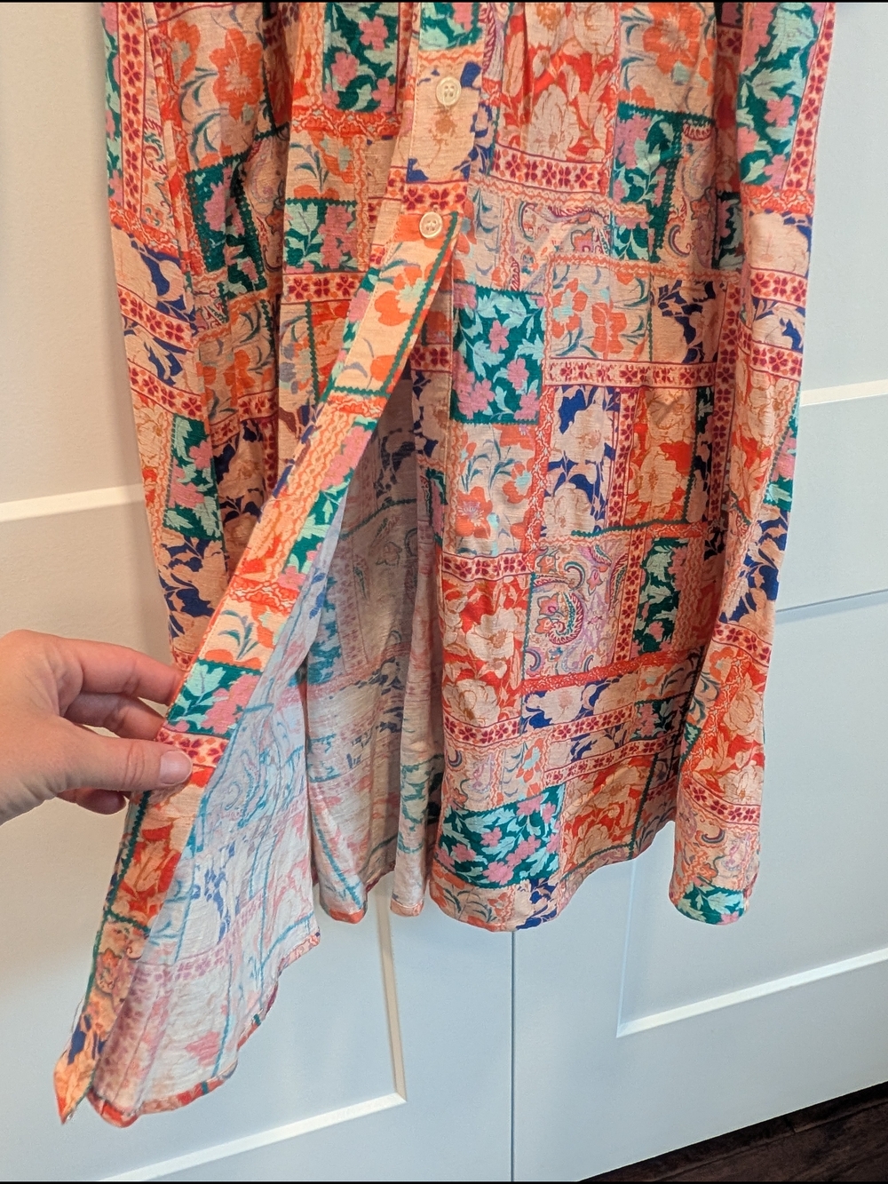 VENUS Women's Coral Floral Patchwork Collared Shirt Dress Linen blend Size 4 - Picture 7 of 11